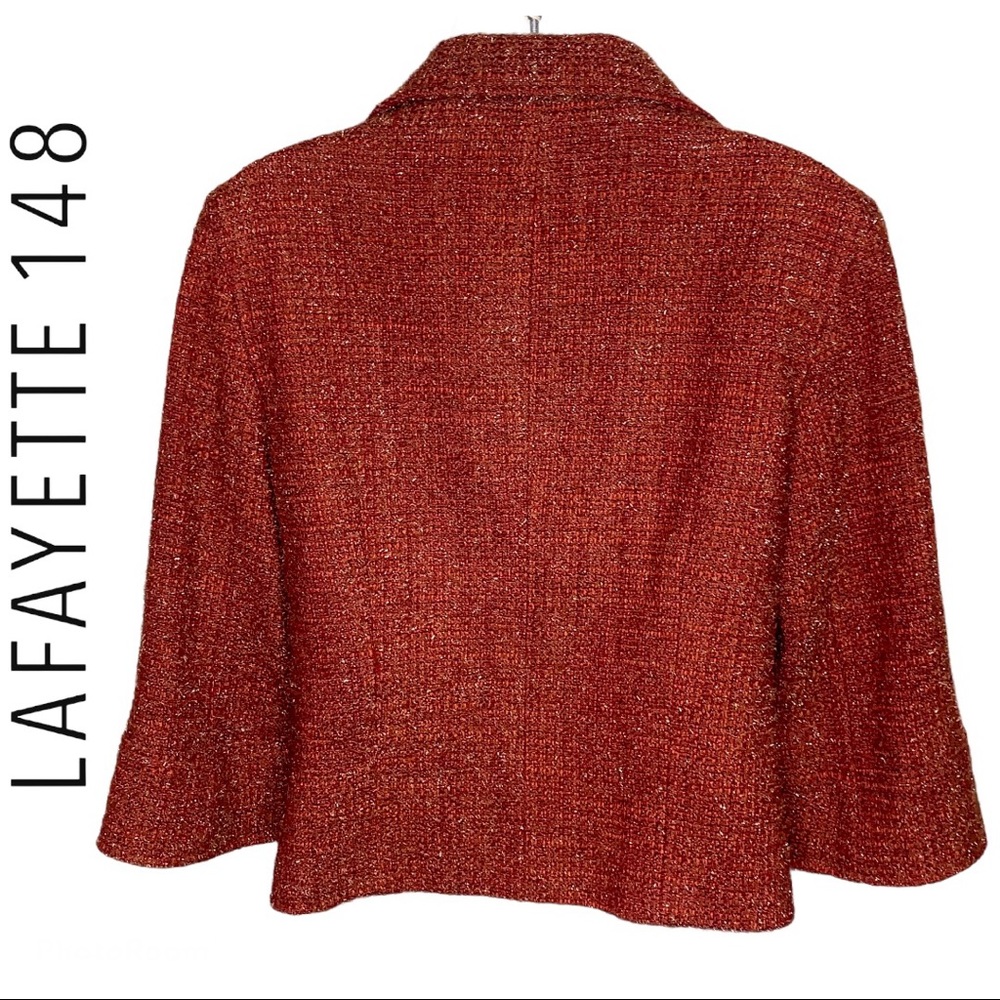 Lafayette 148 Metallic Sparkle Wool Tweed Blazer Suit Red Orange Silver Work 4 - Picture 5 of 16